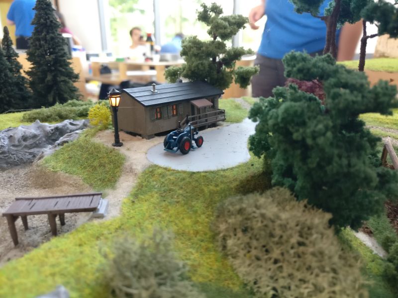Modul Blockstelle auf der Modulanlage der Rhein-Main-Gruppe der N-Modulbahner auf der Inspiration Modellbau 2017 in Nieder-Olm in der Ludwig-Eckes-Halle.