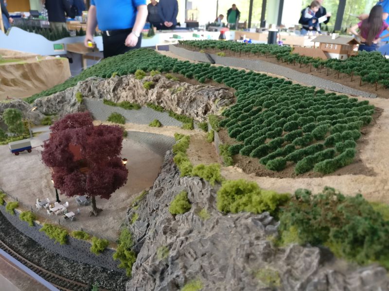 Modul Weinberg auf der Modulanlage der Rhein-Main-Gruppe der N-Modulbahner auf der Inspiration Modellbau 2017 in Nieder-Olm in der Ludwig-Eckes-Halle.