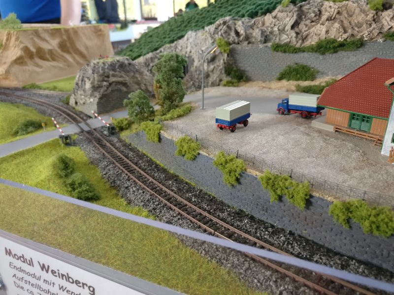 Modul Weinberg auf der Modulanlage der Rhein-Main-Gruppe der N-Modulbahner auf der Inspiration Modellbau 2017 in Nieder-Olm in der Ludwig-Eckes-Halle.