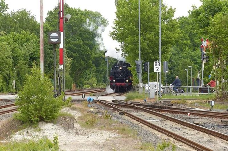 Die Dampflokomotive der Baureihe BR 86 333 (BR 86 1333-1) am 26.05.2019 im Bahnhof Soltau (Han) an der Heidebahn.