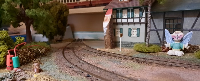 Das Ausfahrgleis von Bad Heidringen an der linken Anlagenkante. Hier wird der neue Märklin C-Gleis-Plan einen schlankere Ausfahrt mit größeren Gleisradien ermöglichen.