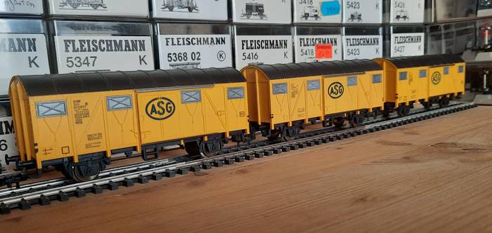 Die drei Fleischmann 5332 "ASG" in ihrem Domizil, dem Eisenbahnschrank.