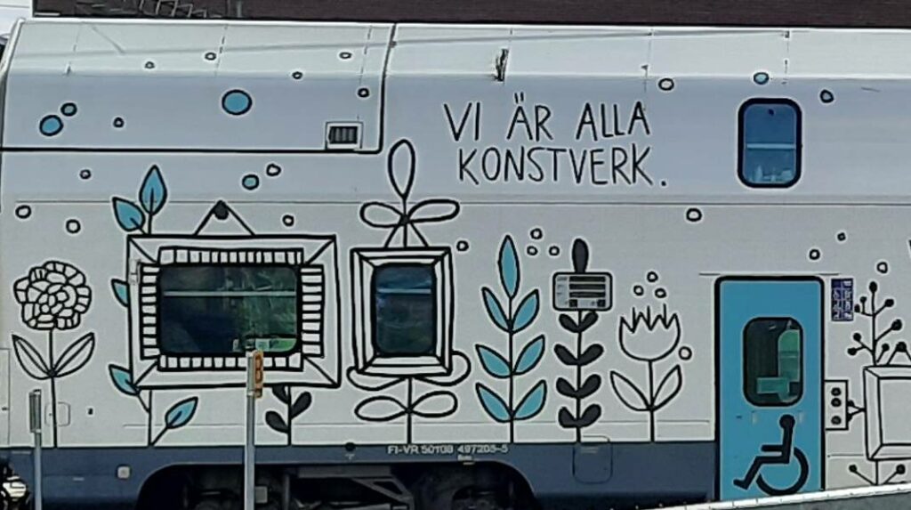 "Vi är alla konstverk" - Motiv des Siegermotivs der 16-jährigen Vasatjejen Ida Österholm im Kunstwettbewerb „In the same train“