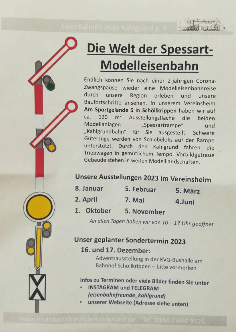 Der Veranstaltungsplan 2023 der Eisenbahnfreunde Kahlgrund. (Foto: Doncolor)